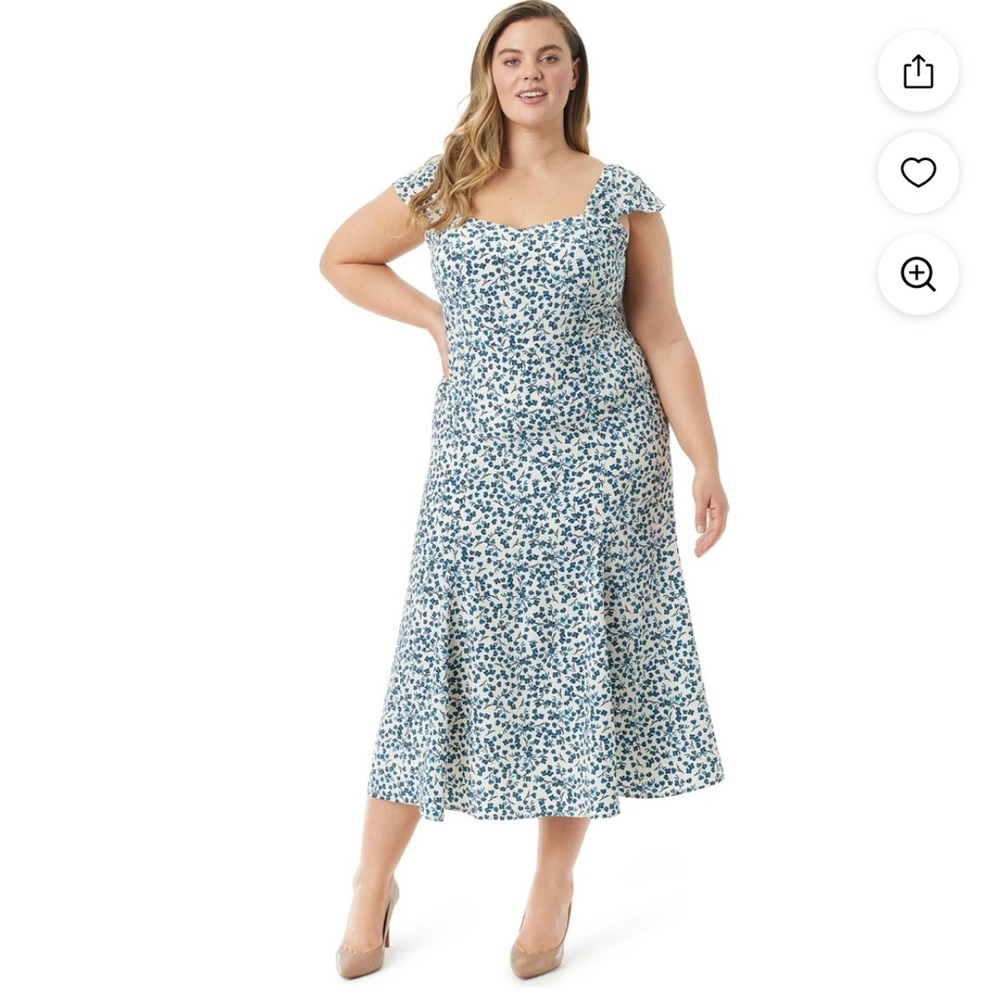 Jessica Simpson 4X Blue Floral Smocked Back Midi Dress NWT Plus Size